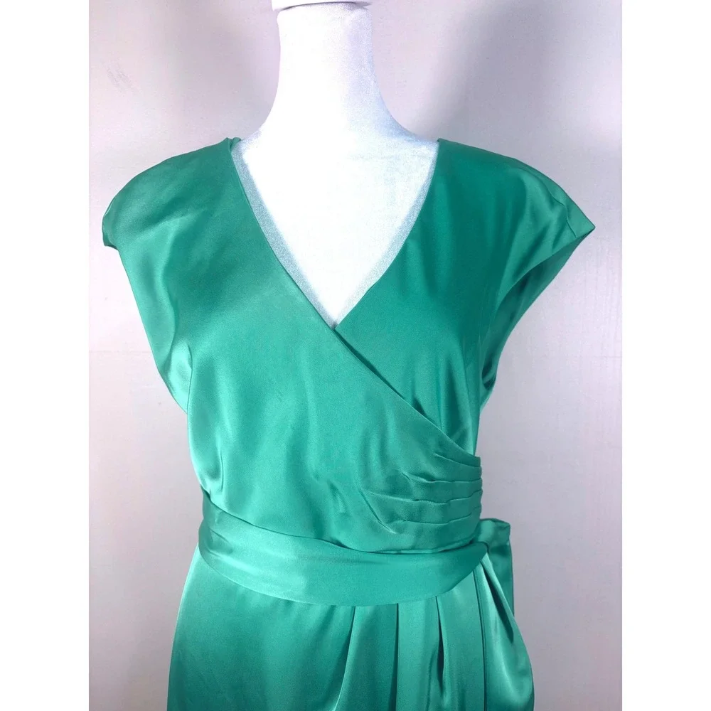 J.‎ Crew Sheath Dress Women 12P Green Excellent Satin Faux Wrap Cap Sleeve 65550